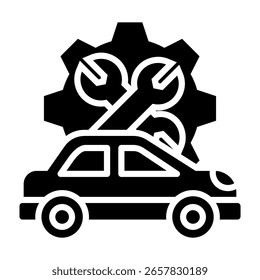 Ilustración vectorial de glifo de icono de servicio de coche