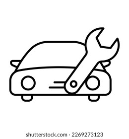 Car service icon illustration. car icon with wrench. icon related to service, repair. outline icon style. Simple vector design editable