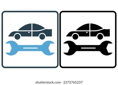 Car service icon illustration. car icon with wrench. icon related to car service, car repair. Solid icon style. Simple vector design editable