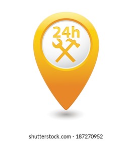 Car service icon on yellow map pointer. Vector illustration