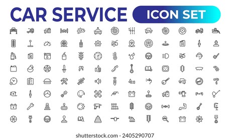 Car service icon set with editable stroke and white background. Auto service, car repair icon set. Car service and garage.
