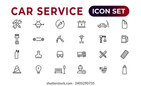 Car service icon set with editable stroke and white background. Auto service, car repair icon set. Car service and garage.
