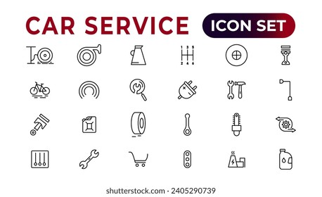 Car service icon set with editable stroke and white background. Auto service, car repair icon set. Car service and garage.
