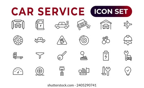 Car service icon set with editable stroke and white background. Auto service, car repair icon set. Car service and garage.
