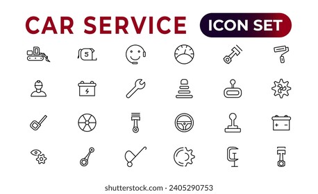 Juego de iconos de servicio de automóvil con trazo editable y fondo blanco. Servicio automático, conjunto de iconos de reparación de coches. Servicio de coches y garaje.
