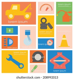 Car service icon set.Flat vector retro design .