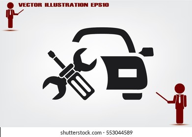 Car service icon vector EPS 10, abstract sign logo silhouette  flat design,  illustration modern isolated badge for website or app - stock info graphics.