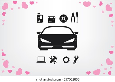 Car service icon vector EPS 10, abstract sign logo silhouette  flat design,  illustration modern isolated badge for website or app - stock info graphics