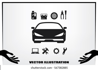 Car service icon vector EPS 10, abstract sign logo silhouette  flat design,  illustration modern isolated badge for website or app - stock info graphics