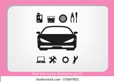 Car service icon vector EPS 10, abstract sign logo silhouette  flat design,  illustration modern isolated badge for website or app - stock info graphics