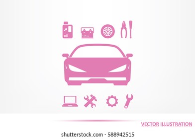 Car service icon vector EPS 10, abstract sign logo silhouette  flat design,  illustration modern isolated badge for website or app - stock info graphics