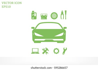 Car service icon vector EPS 10, abstract sign logo silhouette  flat design,  illustration modern isolated badge for website or app - stock info graphics.