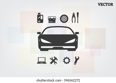 Car service icon vector EPS 10, abstract sign logo silhouette  flat design,  illustration modern isolated badge for website or app - stock info graphics
