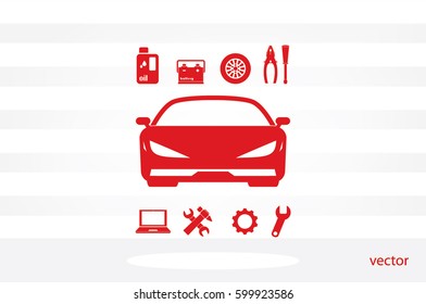 Car service icon vector EPS 10, abstract sign logo silhouette  flat design,  illustration modern isolated badge for website or app - stock info graphics