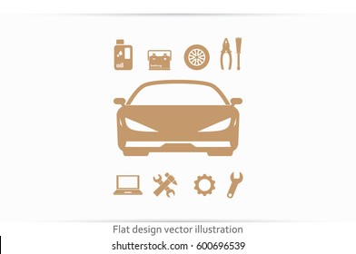 Car service icon vector EPS 10, abstract sign logo silhouette  flat design,  illustration modern isolated badge for website or app - stock info graphics