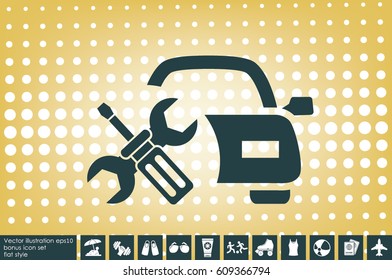 Car service icon vector EPS 10, abstract sign logo silhouette  flat design,  illustration modern isolated badge for website or app - stock info graphics