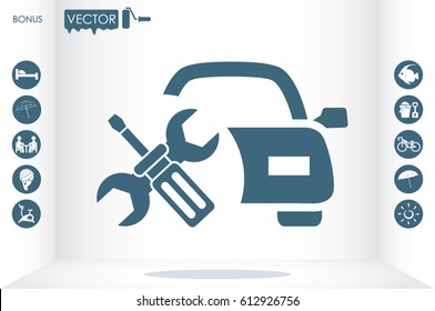 Car service icon vector EPS 10, abstract sign logo silhouette  flat design,  illustration modern isolated badge for website or app - stock info graphics
