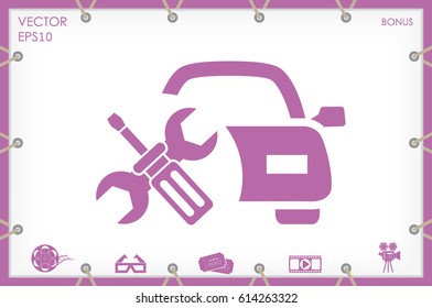 Car service icon vector EPS 10, abstract sign logo silhouette  flat design,  illustration modern isolated badge for website or app - stock info graphics
