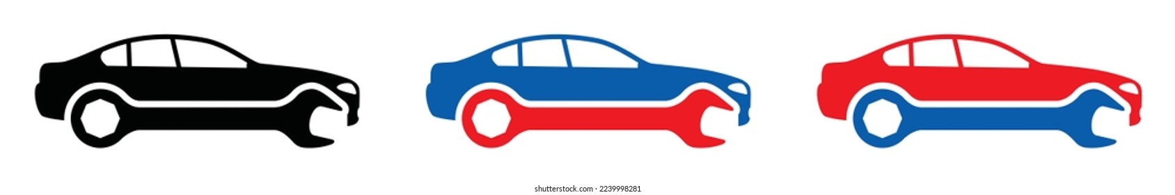 Car service icon vector. Car with wrench icon. Repair or fix car with wrench tool logo design, sign symbol illustration	
