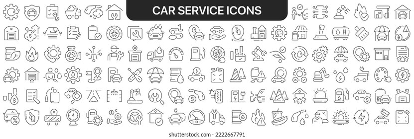 Kollektion von Autodienstsymbolen in Schwarz. Symbole, die für Design sehr groß sind. Lineare Vektorsymbole