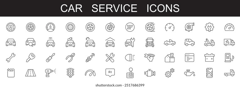 Car service icons editable stroke line icons vector illustration on white background auto service, car repair, icon set car service and garage