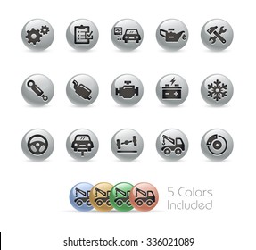 Car Service Icons // Metal Round Series -- The vector file includes 5 color versions for each icon in different layers.