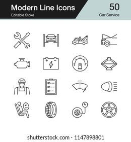 Car Service icons. Modern line design set 50. For presentation, graphic design, mobile application, web design, infographics. Editable Stroke. Vector illustration.