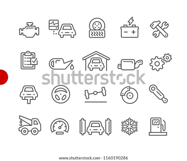 Car Service Icons // Red Point\
Series - Vector line icons for your digital or print\
projects.