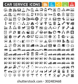 car service icons set, automotive, car production, car parts, car wash icons, vector set