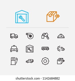 Car service icons set. Bus and car service icons with gas station, gear logo and car service. Set of pipe for web app logo UI design.