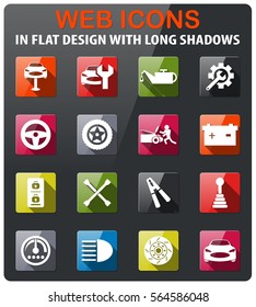 car service icons set in flat design with long shadow
