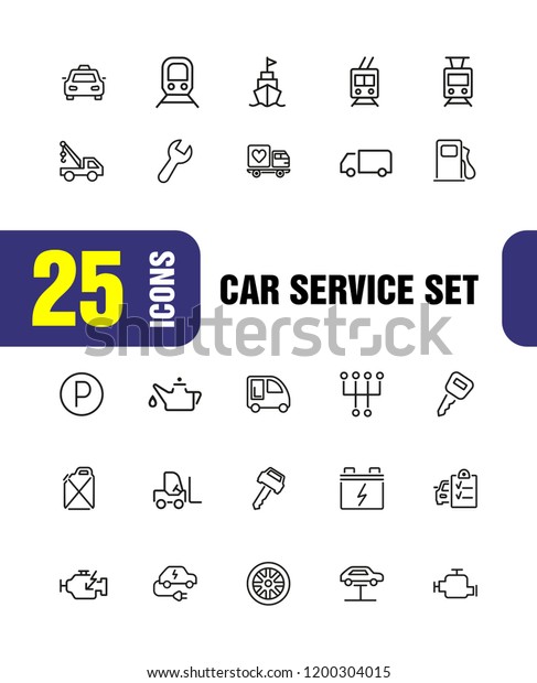 Car service icons. Set of
line icons. Parking, gas station, engine. Auto repair concept.
Vector illustration can be used for topics like service,
transportation