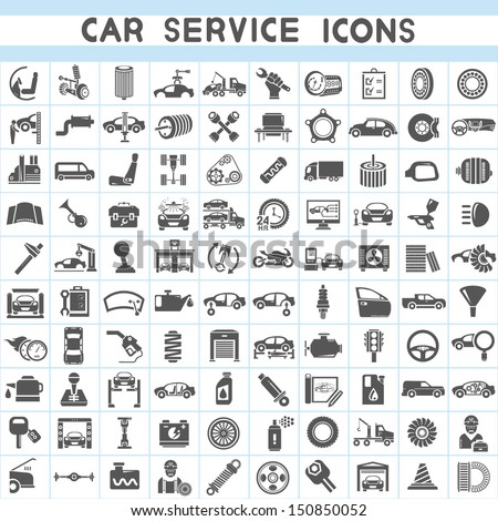 car service icons set, car parts set