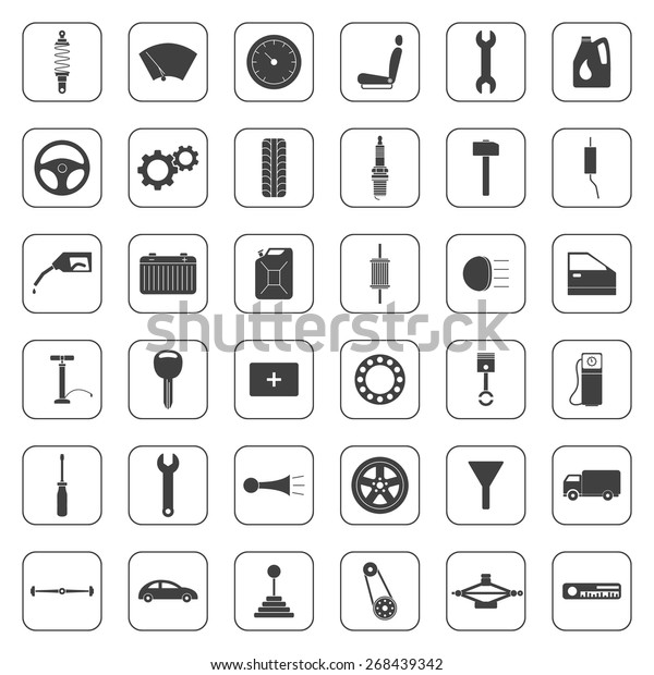 Car service icons set, car parts set. Vector EPS8\
illustration. 