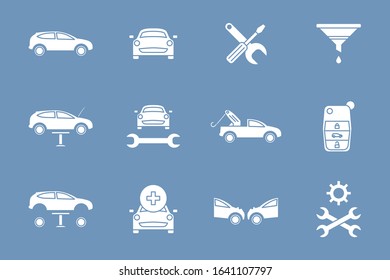 Car service Icons set - Vector solid silhouettes of vehicle repair for the site or interface