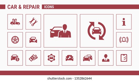 Car Service icons - vector set of symbols on the theme of repair, maintenance and sales