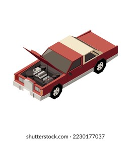 Composición isométrica del servicio de automóvil con icono poligonal aislado de la ilustración vectorial de la parte de mantenimiento automático