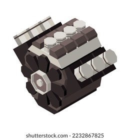 Composición isométrica del servicio de automóvil con icono poligonal aislado de la ilustración vectorial de la parte de mantenimiento automático