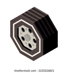 Car service isometric composition with isolated polygonal icon of auto maintenance part vector illustration