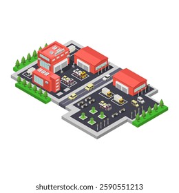 Car service isometric illustrated in vector