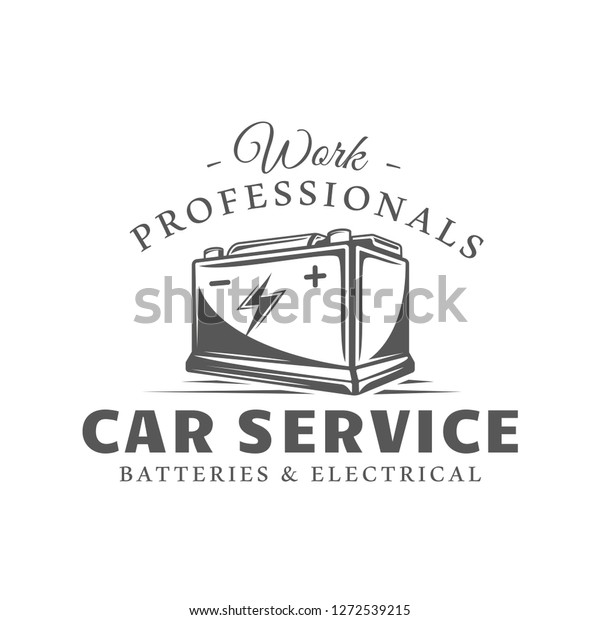 Car service label isolated on white\
background. Design element. Vector\
illustration
