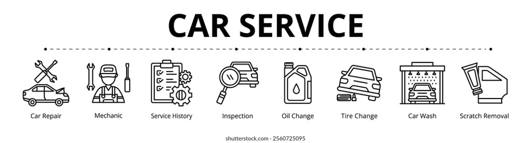 Car Service Line Banner Web Icon Set Vector Illustration