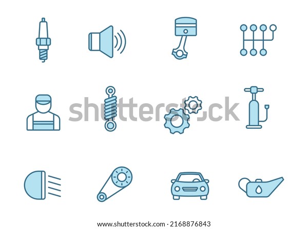 car service
line filled icons in two colors isolated on white background. car
service blue icon set for web design, ui, mobile apps, print
polygraphy and promo
business