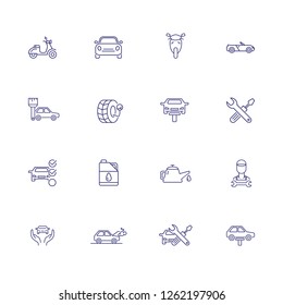 Car service line icon set. Vehicle, scooter, oil, wheel. Maintenance concept. Can be used for topics like service station, blue collar, vehicle inspection