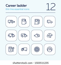 Car service line icon set. Filling station, electric car, wheel. Car concept. Can be used for topics like garage, vehicle maintenance, biofuel