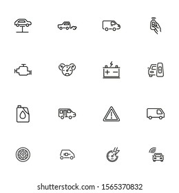Car service line icon set. Lift, battery, van, key. Car concept. Can be used for topics like garage, vehicle repair, technical support
