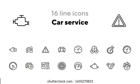 Car service line icon set. Set of line icons on white background. Motor, wheel, speedometer. Automobile concept. Vector illustration can be used for topics like auto service, car details, speed