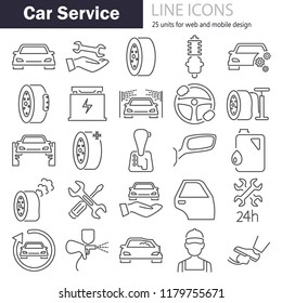 Car service line icons set