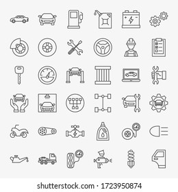 Car Service Line Icons Set. Vector Thin Outline Diagnostics Symbols.