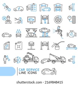 Car service line icons set.